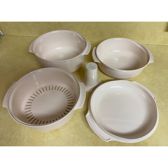 Vintage Tupperware 5 PC Stack Cooker Set Cookbook Microwave Cooking - Picture 2 of 10